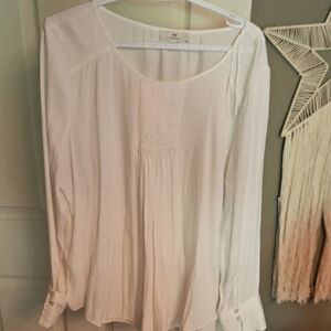 Halston Heritage White Pleated Long Sleeve Blouse